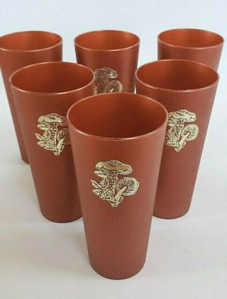 Set Of 6 Vintage Nasco Copper Gold Mushrooms 14 Oz Plastic Tumblers Cups