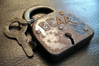 Vintage Bear Steel Padlock Lock With Key Made In Usa