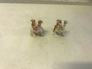 2 Vintage Bone China Japan Miniature Bulldog Figurine Sitting Makers Mark