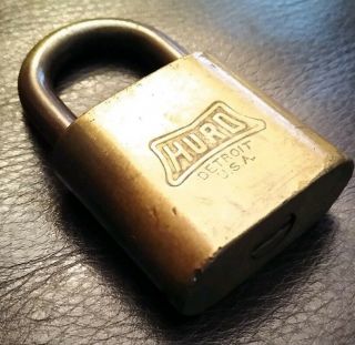 Hurd Padlock Brass Vintage Antique Old Square Lock Embossed No Key Made In Usa
