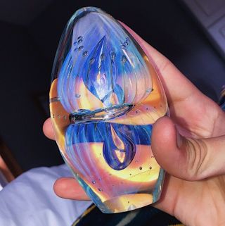 Vintage Signed Handcrafted Glass Paperweight - 1992