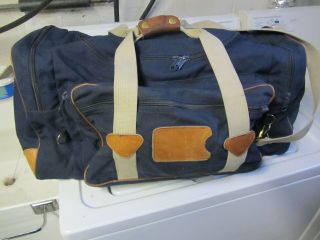 Vtg Ll Bean Blue Canvas Leather Luggage Duffle Gym Carry On Bag Usa