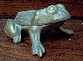 Vintage Solid Brass Frog Trinket / Ring / Box Hinged Lid 4 "