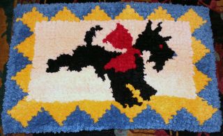 Vtg Scotty Dog Tufted Rug American Thread Co.  No.  504 Finished 37 X 24
