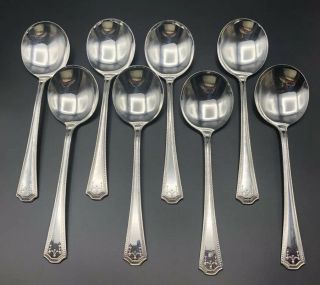Set Of 8 Vintage Ns Co National Silver Adam Silverplate Soup Gumbo Spoons 1917