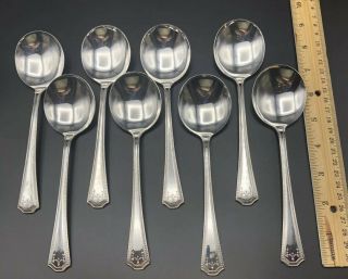Set Of 8 Vintage NS Co National Silver ADAM Silverplate Soup Gumbo Spoons 1917 2