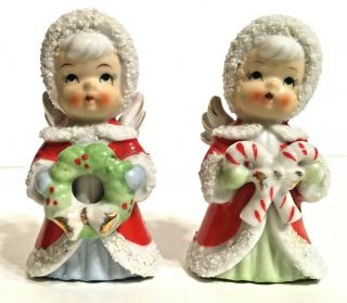 Enesco Christmas Spaghetti Angel Figurines Set Of 2 Vintage Wreath Candy Canes