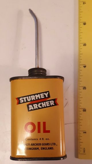 Rare Vintage British " Sturmey - Archer Oil " Handy Home Oiler W/cap Spout - Empty