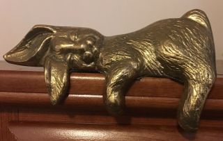 Vintage Brass Sleeping Bunny Rabbit Hanging Down Over The Edge Figurine 7 " Rare