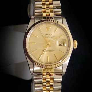 Men Rolex 2tone 18k Yellow Gold/stainless Steel Datejust Jubilee Champagne 16013