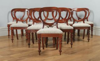 Antique English Victorian Set of 12 Twelve Mahogany Balloon Back Dining Chairs 2