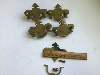 Vintage Antique Brass Drawer Pulls Knockers Handles Set Of 4 W/screws,  Parts