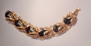 Vintage Black Lucite Cabochon Goldtone Bracelet