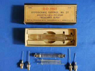 Vintage Bd Yale Hypodermic Syringe 2cc No 2y Resistance Glass 6 Needles Freeship
