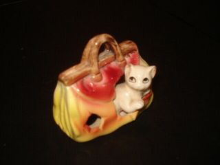 Little Vintage Japanese Toothpick Holder Napcoware Cat In A Bag 1960s Kitsch