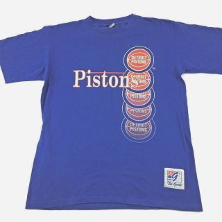 Vintage Detroit Pistons T Shirt Size Large Blue Made In Usa The Game