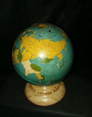 Vintage Small Metal World Saving Bank Globe