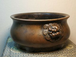 Antique Chinese Bronze Censer Incense Burner Xuande Mark Early Qing 2