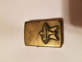 Vintage Marlboro Brass Zippo Lighter Long Horn Steer Star Jr Initials