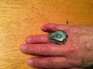 Vintage Southwestern Navajo Large Turquoise Sterling Silver Ring Approx.  Sz 9