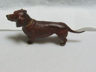 Antique Vintage Small 4 - 1/2 " Painted Cast Metal Dachshund Dog Cute