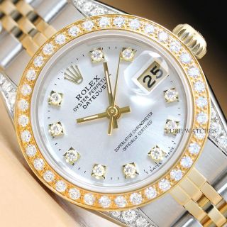 Ladies Rolex Datejust Factory Diamond Dial Diamond Bezel & Lugs 18k 2 - Tone Watch