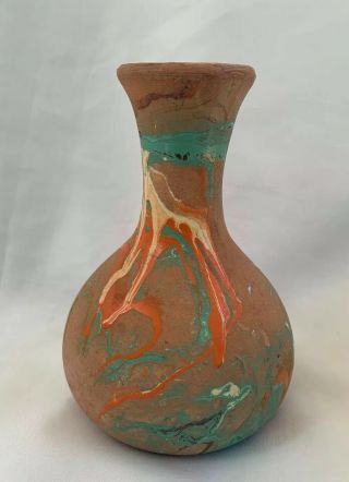 Antique Vintage Nemadji Pottery Swirl Indian Vase Red Clay Vase 6 1/4” Handmade