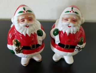 Vintage Napco Ceramic 2 Christmas Santa Figurines Candle Holders X6544 Japan