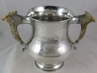 Antique Sterling Trophy Cup Agawam Hunt Tennis Antler Handles Gorham 1904