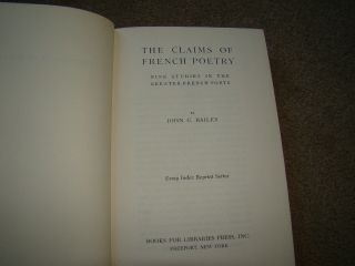 Claims Of French Poetry John Bailey 1967 Reprint From 1909 U.  S.
