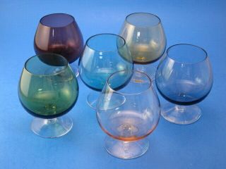 Colored Glass Stemmed Brandy Cognac Snifters Glasses Set Of 6 Vintage Retro