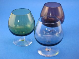 Colored Glass Stemmed Brandy Cognac Snifters Glasses Set of 6 Vintage Retro 3