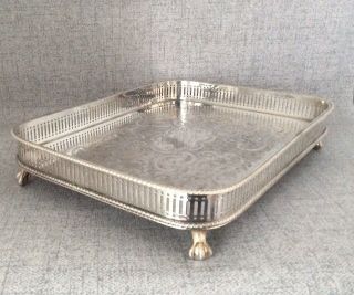 Fine Quality Antique Silver Plated Footed Rectangular Galleried Champagne Tray