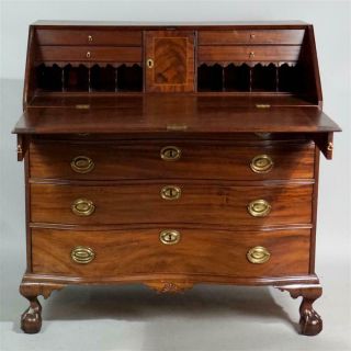 Important Antique 18th Century c1780 Salem Mass Chippendale Oxbow Slant Lid Desk 2