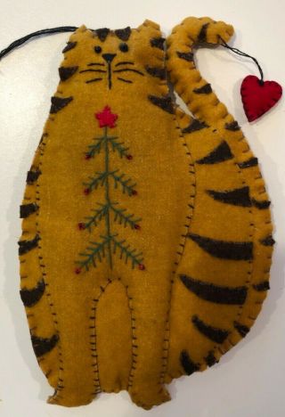 Charming Large Xl Vintage Felt Folk Art Cat Ornament Christmas Holiday 90s