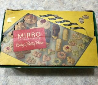Vintage Mirro Cooky Cookie Pastry Press Decorator 12 Disc 3 Tip Box Instructions