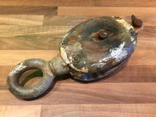 ⚓ships Wooden Single Pulley Block Vintage With Eye Maritime Marine Nautical Boat