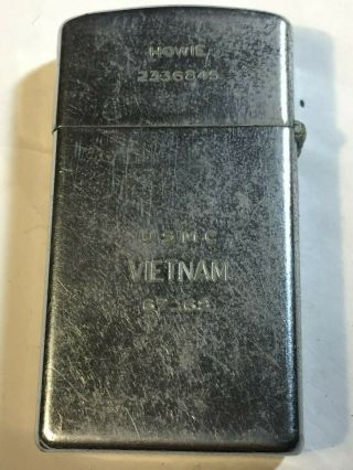 Vietnam Veteran Incribed Slim Zippo Lighter Usmc Marines 1967 - 68 Bg Dftdam