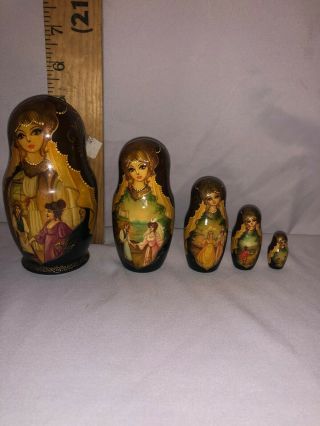 Vintage Russian Miniature Nesting Doll Set Of 5 Hand Painted 5 "