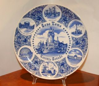 Casa Loma Castle Toronto Canada Porcelain Plate Blue White Vintage Souvenir