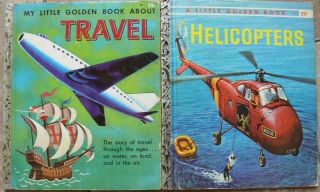2 Vintage Little Golden Books Helicopters,  My Little Golden Book About Travel
