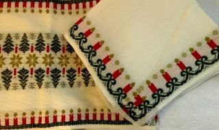 Vintage Tablecloth Runner Set Germany Woven Polyacryl Candles Trees Snowflake
