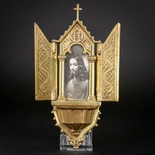 Holy Water Font | Gilded Bronze Wall Icon Jesus Christ Sacred Hear Antique 10
