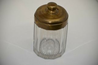 Vintage Tobacco Humidor Jar with Brushed Metal Lid (Brass?) 2