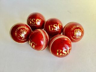 6 Vintage Bsg 5 1/2oz Red Leather Cricket Balls Hand Made In Pakistan