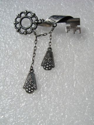 Vintage Russian Latvian Silver 875 Ethnic Pin Brooch Key From Riga 3,  8 Gr
