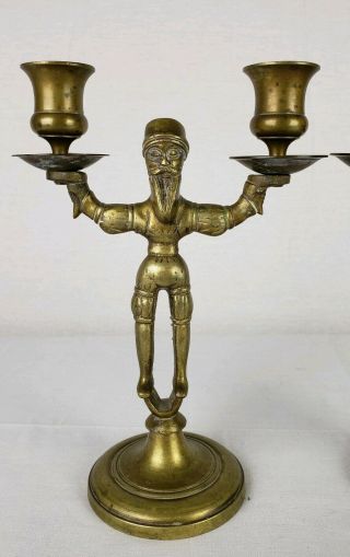 Antique Figural Brass Candlesticks Gothic Revival Very Heavy 2