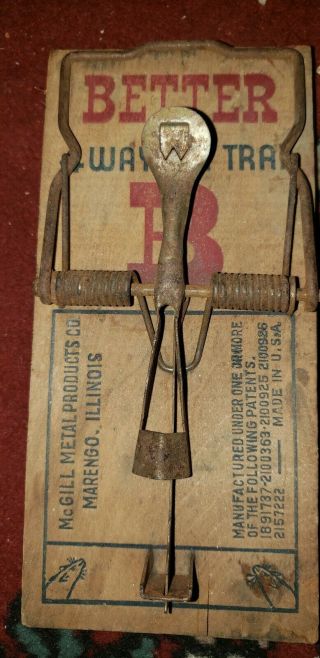 Antique Vintage Wood Better Rat Trap Mouse Trap Mcgill Metal Products