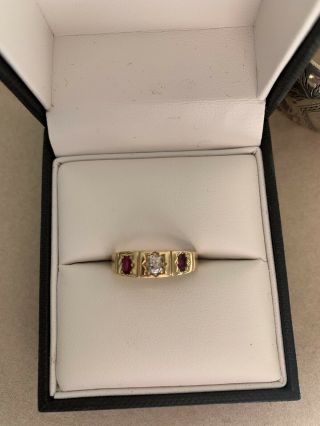 Stunning 18ct Gold Diamond And Ruby Antique Gypsy Ring