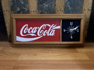 Vintage Coca Cola Metal Sign Wall Clock Wood Frame.  Rare